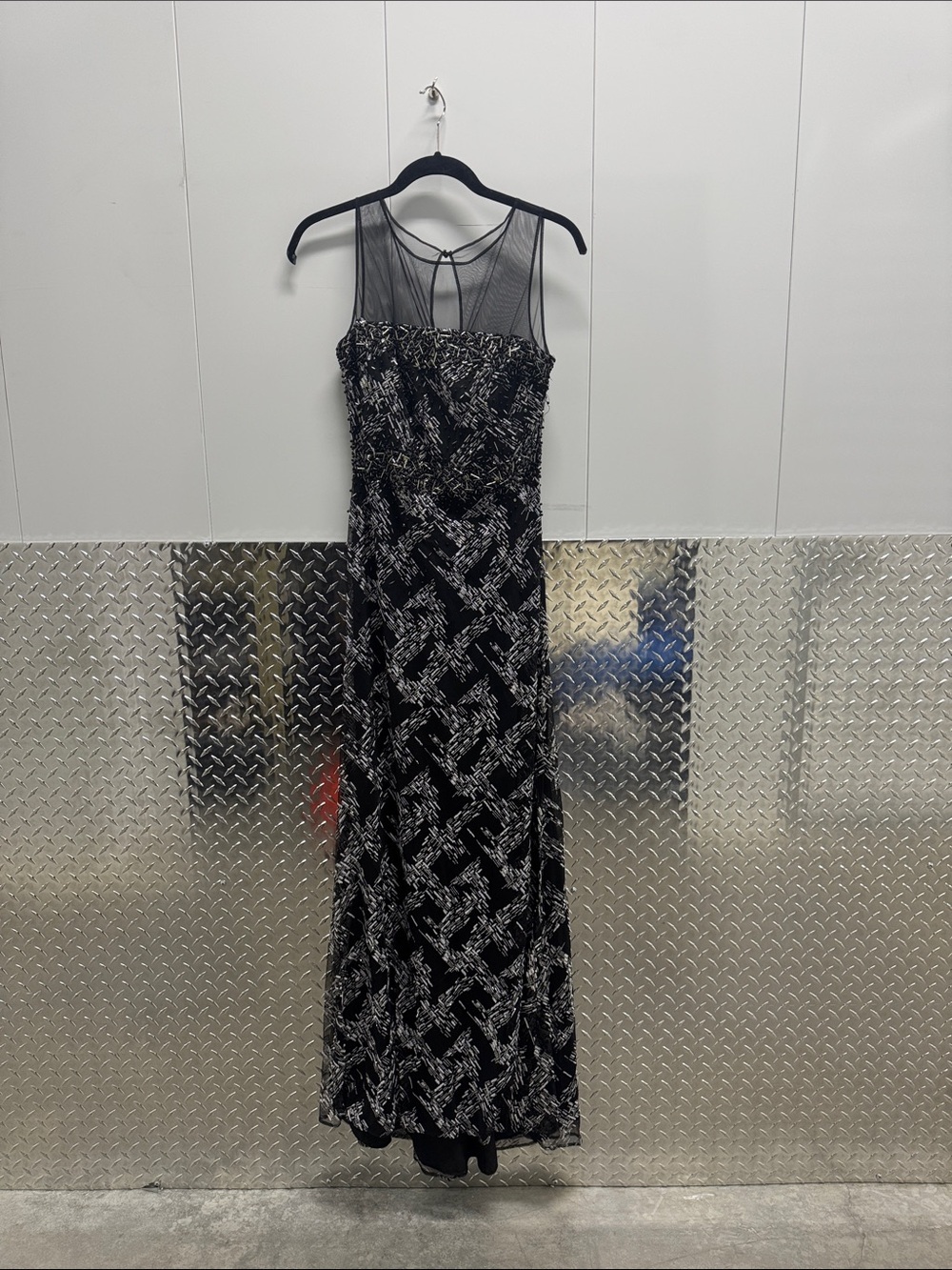 Badgley Mischa Black and Silver Beaded Evening Gown, 6